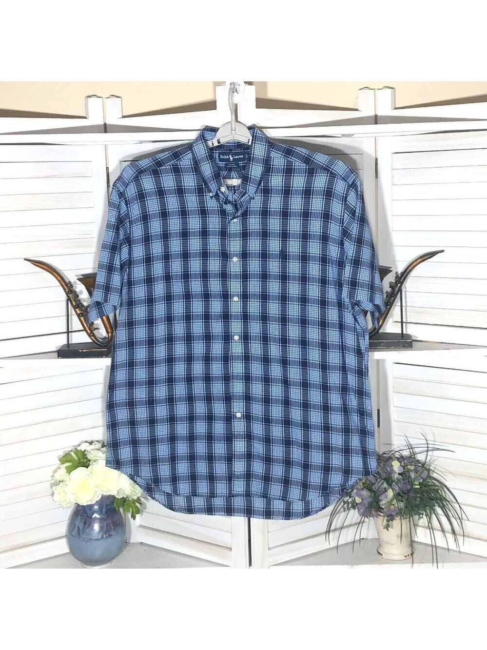 Ralph Lauren Blake Blue Plaid Button Down Shirt XL